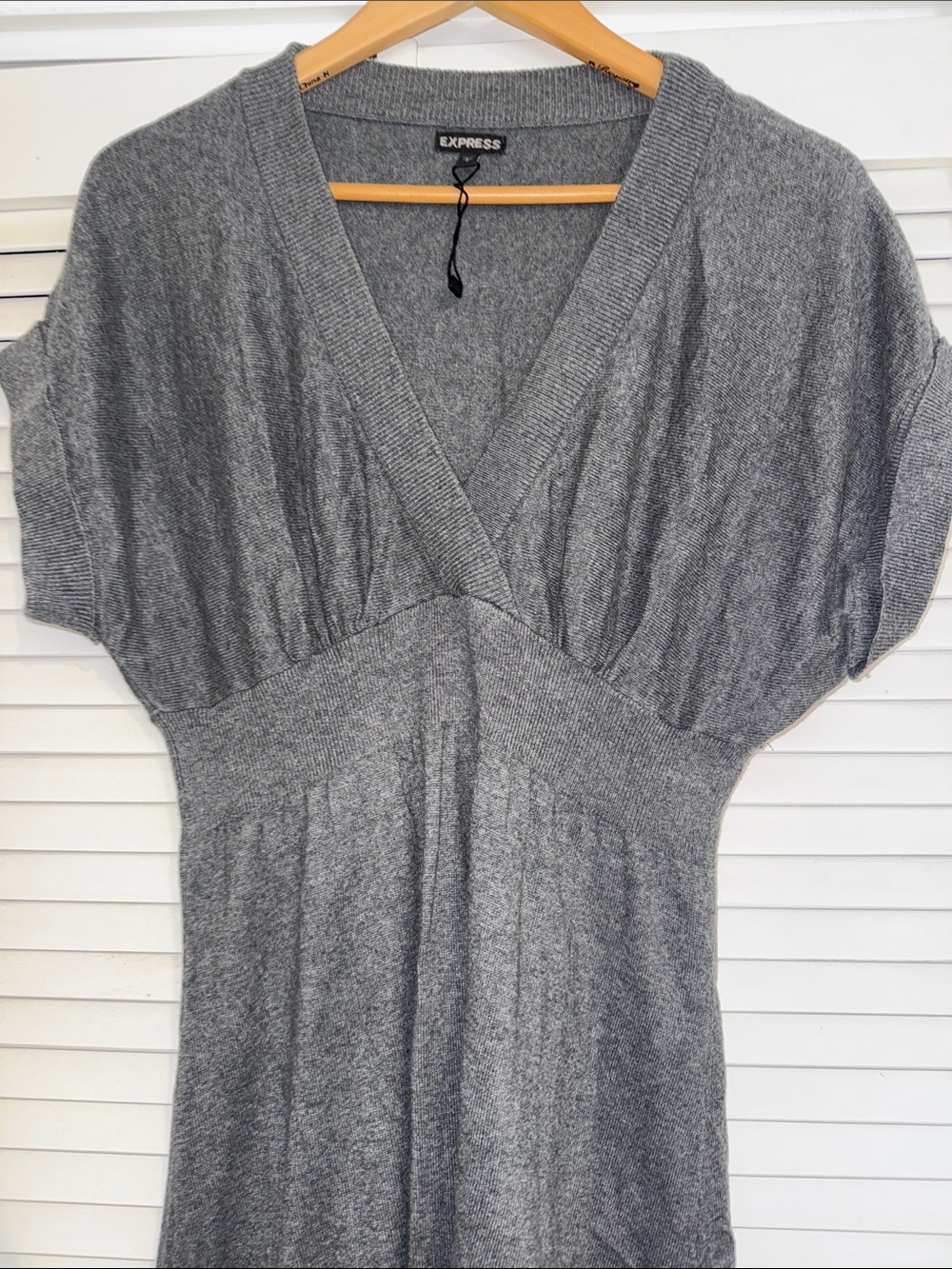 Express Charcoal V-Neck Empire Waist Knit Sweater Dress - L - Picture 3 of 5